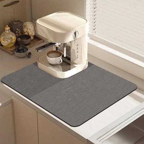 Tapis Egouttoir Vaisselle(30×40cm), Tapis Machine a Cafe pour Vaisselle, Bar, Machine à Café, Tapis de Drainage de cuisine Super Absorbant, Tapis égouttoir Vaisselle Absorbant, Gris Foncé (1/5)