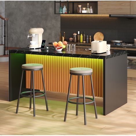 Isla de cocina 155 x 80 x 90 cm negra con LED, 2 enchufes y 2 puertos USB OKMYHOME (1/5)