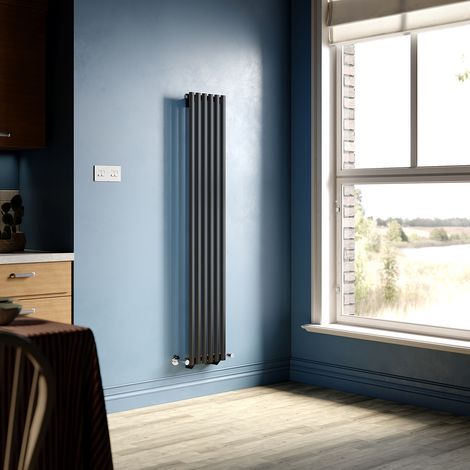 ELEGANT Matte Black Oval Radiator Modern Vertical Radiator Low Carbon Steel Heater Bathroom Central Heating Double Panel 1600 x 294mm (1/5)