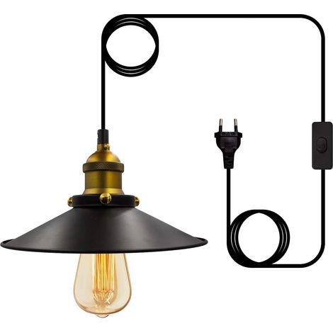 Lustre Industriel Vintage Rétro Lustre,Plafonnier Vintage avec Prise Suspension Luminaire Industrielle avec Interrupteur 4.5M Câble Réglable Plug in Suspension,Douille E27 pour Bar Café (1/5)