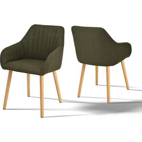 Goeurvant Chaises de salle à manger minimalistes avec soutien dorsal confortable, accoudoirs ergonomiques et pieds en bois solides - Lot de 2 – Vert