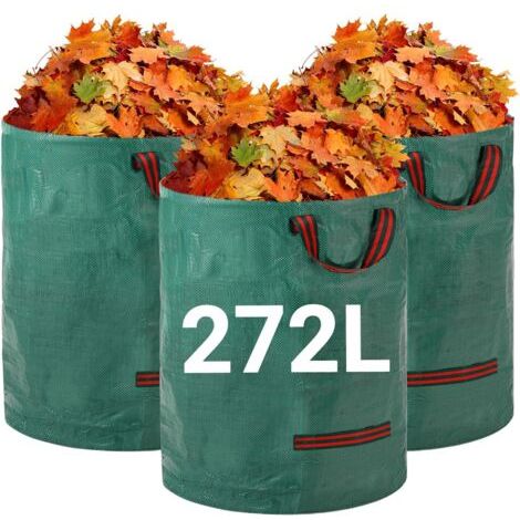 Sacs à déchets de jardin robustes - 272L x 3Pack Sacs de jardin réutilisables avec poignées - Tissu industriel pour feuilles déchets débris - Sacs à déchets de jardin étanches (1/4)