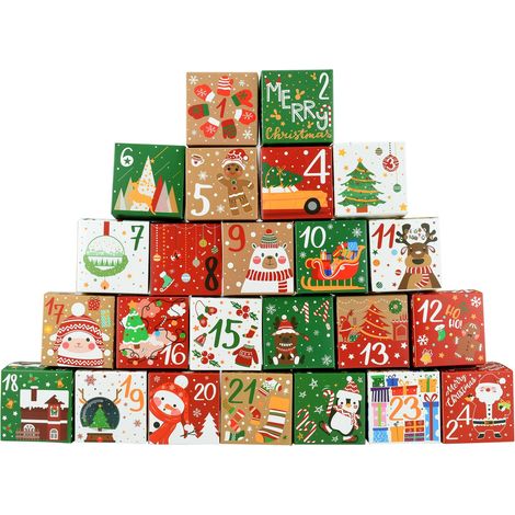 24 pièces Calendriers de l'Avent en boîtes 7 cm - Calendriers de l'Avent à remplir - Boîtes en papier de Noël - Calendriers de l'Avent pour les bonbons - Boîtes à biscuits de Noël - Boîtes (1/5)