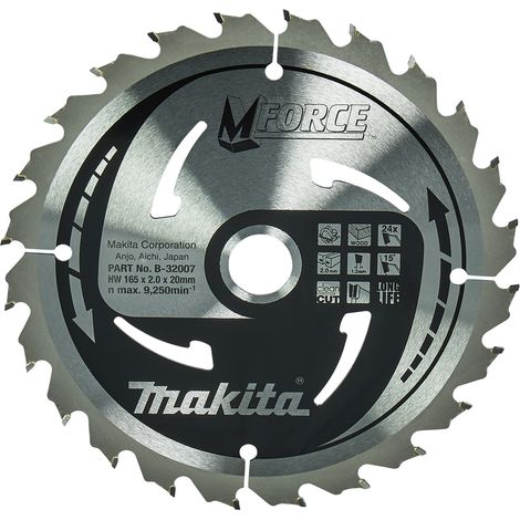 Makita B-32007 Hoja de Sierra Circular Makforce TCT 165x20mm 24T Madera (1/3)