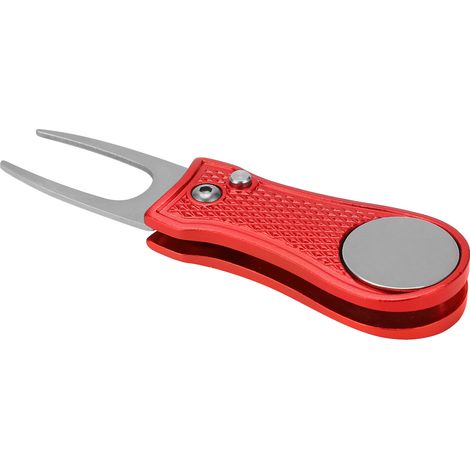 Klappbarer Golf-Divot-Reparaturstift aus Edelstahl mit Griff und automatischen Federn (rot) (1/5)