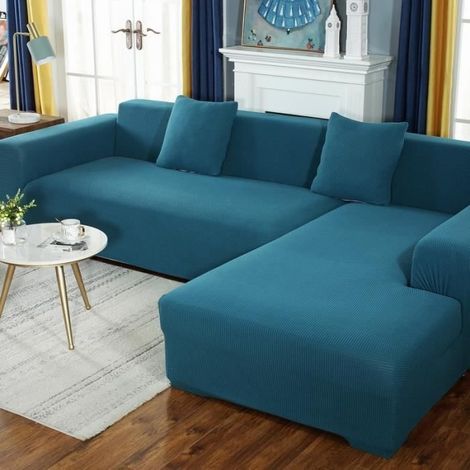 Sofabezug aus Polyester, Schutzhülle für 3+2-Sitzer-Ecksofa in L-Form für Wohnmöbel (himmelblau) (1/2)