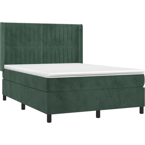 Cama box spring con colchón terciopelo verde oscuro 140x200 cm vidaXL (1/4)
