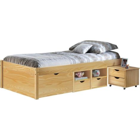 Ensemble lit 90x200 cm + 1 chevet en pin massif naturel - CHAMONIX (1/5)