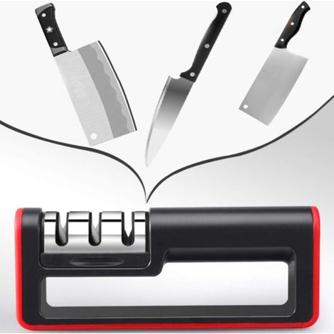 Aiguiseur de couteaux de cuisine manuel, avec base antidérapante en plastique (pour couteaux Santoku et ciseaux), en acier au tungstène et revêtement céramique. (1/5)