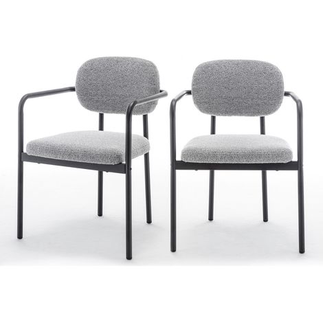 Lot de 2 fauteuils de table en tissu bouclette et métal - Gris - STUART (1/5)
