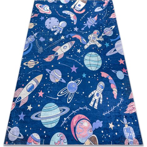Tapis lavable BAMBINO 61580 Fusée spatiale pour les enfants antidérapant - bleu marine / orange blue 160x220 cm (1/5)