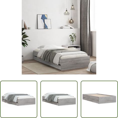 Cadre de lit - Cadre de lit avec tiroirs sans matelas sonoma gris 75x190 cm (1/5)