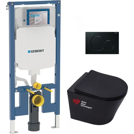 Pack WC bati-support Geberit + WC  Swiss Aqua Technologies sans bride + abattant softclose + plaque (SLIMBLINFIASP)