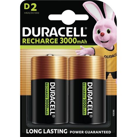 BATTERIA PILA RICARICABILE TORCIA (D) - 2 PZ - DURACELL - FER  99509