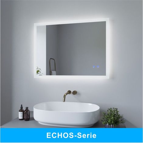 AQUABATOS® LED Badspiegel mit Beleuchtung Badezimmerspiegel Beleuchtet Wandspiegel Kaltweiß und Warmweiß Licht Dimmbar lichtspiegel Beschlagfrei Antibeschlag ECHOS-Serie 80 x 60 cm (1/5)