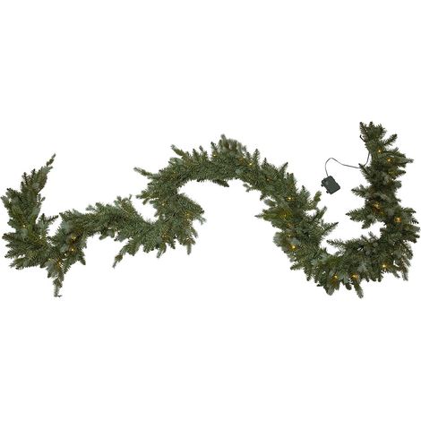Star Trading Guirlande artificielle de sapins LED Greyland, vert, minuterie, extérieur, blanc chaud, batterie, 3m