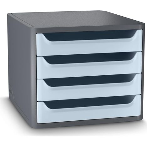 Bloc de classement Organisateur Plastique recyclé 4 tiroirs Rangement documents Bureau Bleu pâle (1/5)