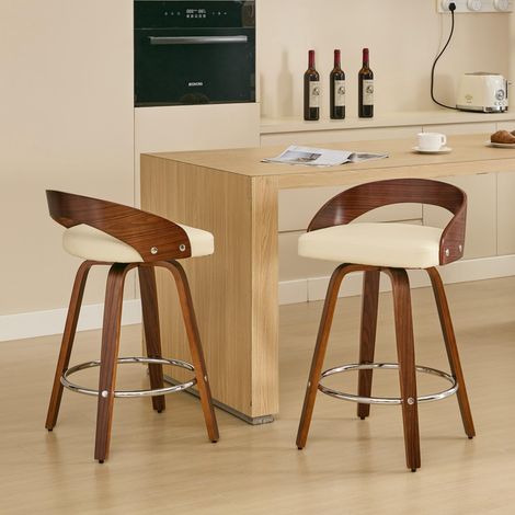 Ensemble de 2 tabourets de bar pivotants à dossier bas, en bois avec assise rembourrée, hauteur d'assise 63 cm (beige, hauteur comptoir)