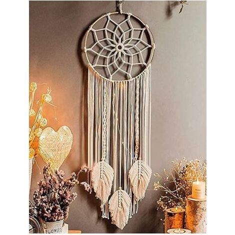 Attrape-rêves géant en macramé 80 cm – Décoration murale bohème avec plumes tissées – Fait main pour intérieur chaleureux (1/5)
