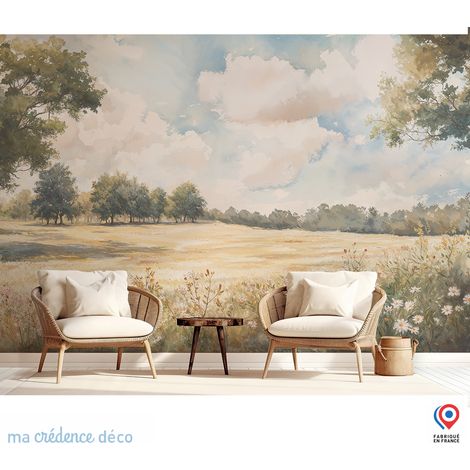 Papier peint : Branches, feuillage et petits oiseaux - Intissé - L.200 x H.280 cm - Marron clair (1/3)