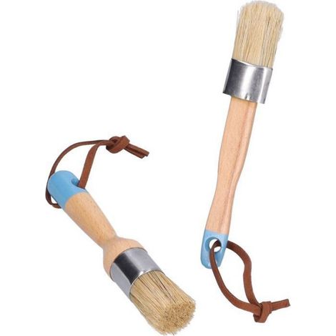 Pinceau De Cire - Manche En Hêtre - Poils Synthétiques - Pour Peinture À La Craie Et Décoration Intérieure - 2 Pièces (1/5)