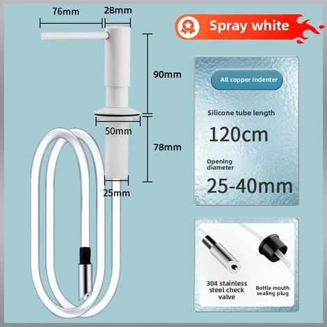 Distributeur de savon pour évier de cuisine (blanc) avec plateau, crochet et tube d'extension. Distributeur de savon liquide vaisselle et détergent. (1/5)
