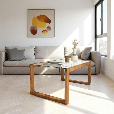Table basse verre et bois brun - forme rectangle LHASA (1/5)