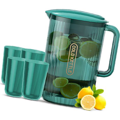 Carafe à eau pichet frigo avec poignée vaisselle récipient stockage liquides chauds boissons froides incassable 74 oz pichet thé glacé bouilloire 4 verres (1/4)