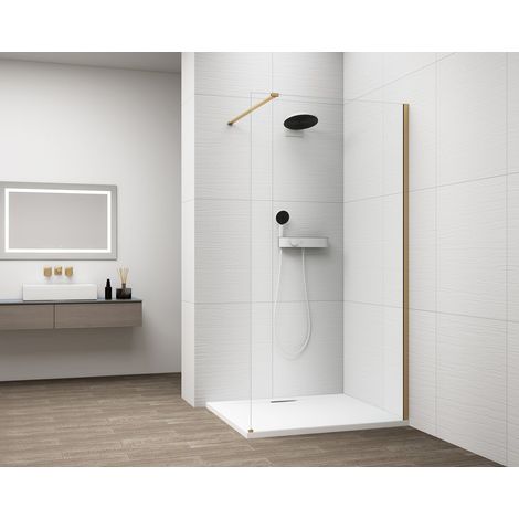 ESCA GOLD MATT Panneau de douche monobloc en verre, montage mural, verre transparent, 800 mm (1/4)