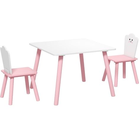 Set de mesa y 2 sillas infantiles rosa y blanco, 3 piezas, 3-6 años (1/5)