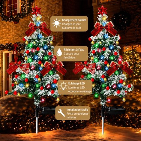 Sapin de Noël Solaire LED 75 cm Effet Floqué Panneau Carré Balise Jardin Pelouse 75cm réf 9681 800 g – Livraison gratuite