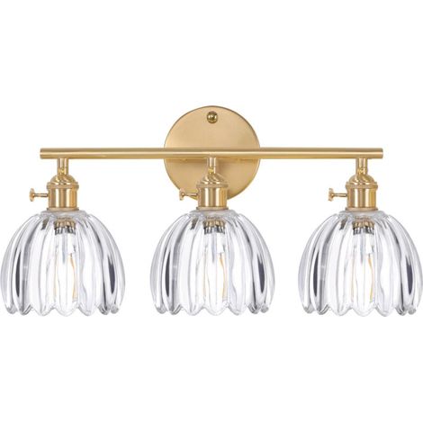 Applique murale 3 lumières en laiton pour miroir avec abat-jour tulipe transparent, pour couloir, ampoules non incluses (1/5)