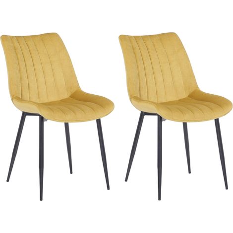 Lot de 2 chaises de salle à manger coutures décoratives verticales avec pieds en métal noir assise en velours jaune 100001749