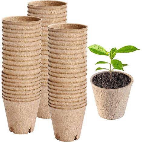 Lot de 100 Pots de Pots en Tourbe, biodégradables Bacs à semis, 8 cm avec 100 marqueurs en Plastique