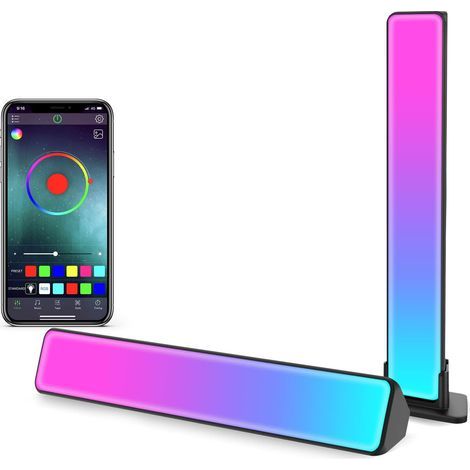 Smart LED Lampe,Lot de 2 RGB Smart Lampe Bureau avec 19 Effets D'éclairage et Musique,Gaming Lampe,Lumière D'ambiance,Smart Flow Light Bar pour TV,PC,décoration de chambre (coloré) (1/5)