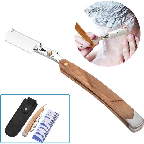Rasoir rétro à manche en bois, 10 lames, outil pliable de nettoyage et de soin du visage pour hommes (1/5)