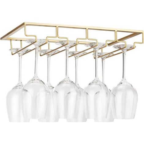 Weinglasregal für die Unterschrankmontage – Metall-Weinglas-Organizer, Gläseraufbewahrung, Gold, 4 Reihen, 24 x 8 x 42 cm (1/4)