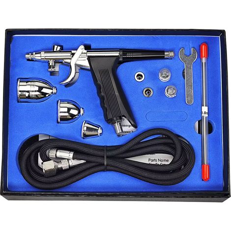 Doppelwirkungs-Airbrush-Kit – Farbspritzpistole mit Nadeln 0,3/0,5/0,8 mm und Farbbechern 2/5/13 ml, Sprühwerkzeug für Malerei, Nail Art und Modellbau Schwarz