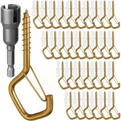 Lot de 50 Crochet, Acier inoxydable, Placage doré, Loquet de sécurité, Pour plantes et lumières (1/5)