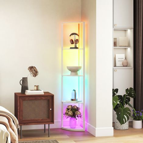 Lampadaire LED, intensité variable sur 5 niveaux, avec étagère, changement de couleur RGB, télécommande (1/5)