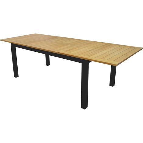 PROLOISIRS Table extensible - MADAGASCAR - Aluminium graphite - Teck FSC 100% - Allonge papillon - 180/260 x 100 cm