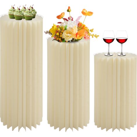 Présentoirs cylindriques ronds réutilisables, lot de 3 présentoirs en papier pliables en forme de colonne pour mariage 60cm/80cm/100cm (1/5)