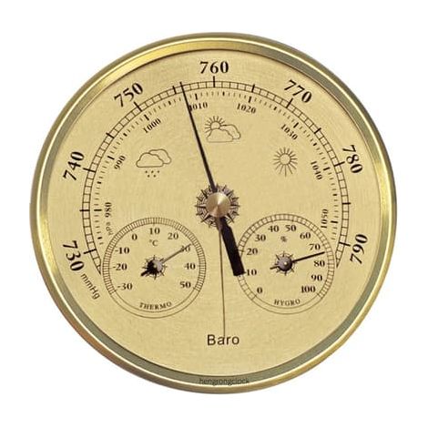 Baromètre analogique 130 mm avec thermomètre et hygromètre - Station météo 3 en 1 Or (1/5)