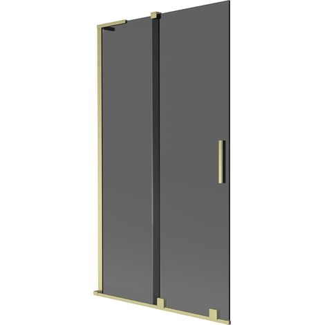 Mexen Velar L paratia per vasca da bagno a 2 ante scorrevole 100 x 150 cm, grafite, oro spazzolato - 896-100-003-41-55 (1/5)