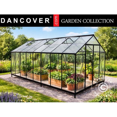Gewächshaus Polycarbonat 11,8m2, 2,47x4,81x2,13m, Schwarz - Dancover