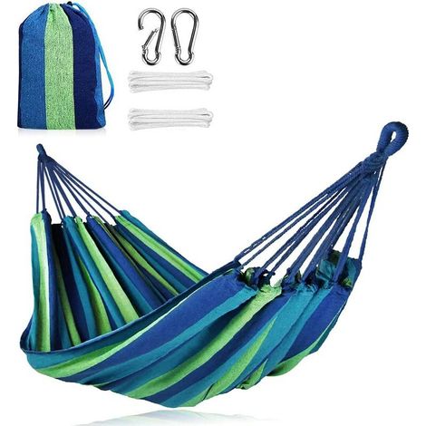 Outdoor-Campinghängematte, tragbare Gartenhängematte aus Baumwolle, leichte Reisehängematte mit Tasche, 2-Personen-Campinghängematte, 300 kg Tragkraft für Strand, Wandern, Camping und Reisen (1/5)