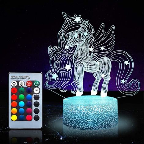 Veilleuse Licorne - 16 Couleurs Changeantes - Lampe Nuit Enfants avec Télécommande - Alimentation USB ou Piles - 1 Pièce (1/4)