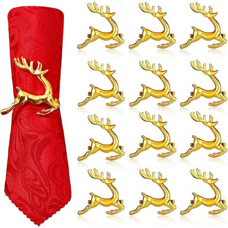 Ronds serviette - Renne Noël 6 cm or - 12 pièces (1/5)
