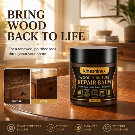 KineShineX Kratzerreparaturpaste für Holzmöbel, Holzreparaturwachs, Farbauffrischung und Politur für Tische, Stühle und Holzfußböden (1/4)