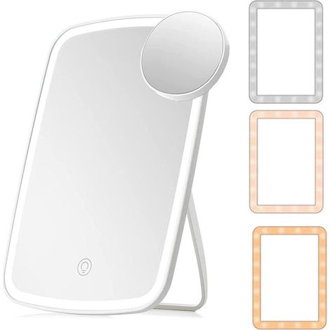 Miroir de maquillage portable avec éclairage rechargeable USB et grossissement x10 (1/5)